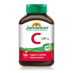 Jamieson Vitamin C 1,000 mg Caplets, Antioxidant Protection, Supports Immune Health, Strong Teeth and Bones. Vegetarian, Gluten-Free, 100 Caplets, Proudly Canadian