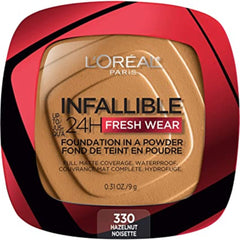 L’Oréal Paris Infallible Fresh Wear Foundation in a Powder, Up to 24H Wear, Hazelnut, 0.31 oz.