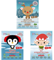 7th Heaven Christmas Peel-Off Masks for Kids – Hydrates and Moisturizes Skin – Fun for Kids Birthday Parties and Rainy Days – 3 Pack Bundle (Reindeer, Penguin, and Elf)