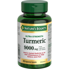 Nature's Bounty Ultra Strength Vegetarian Turmeric Herbal Health Supplement, Anti-inflammatory to Help Relieve Joint Pain, 9000mg, 30 Capsules