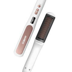 Conair Double Ceramic Straightening Brush, Heated Straightening Brush for Smooth Shiny Hair, V-Shaped Heat Bristles for Closer Contact