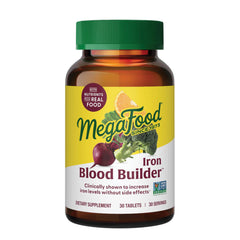 MegaFood Blood Builder Iron Supplement for Women & Men – Increase Iron Levels Without Side Effects – Improves Energy Levels – B12, Folic Acid & Vitamin C for Absorption – Vegan, Non-GMO - 30 Tablets