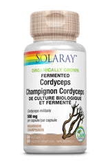 Solaray – Fermented Cordyceps Mushroom, 500mg | Cordyceps Militaris | Dietary Supplement, Organically Grown | Non-GMO, Vegan, Lab Verified | 60 VegCaps