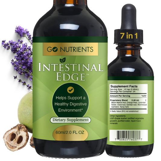 Go Nutrients Intestinal Edge – Gut Cleanse for Humans with Wormwood, Black Walnut, Clove - Detox Liquid for Women, Men, Children & Adults - Organic Herbal Support for Digestion & Wellness – 2oz