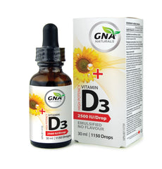 GNA Naturals Vitamin D3 Drops 2500 IU, 30ml - Liquid Vitamin D3 for Adults - High Potency, Flavorless, Easy to Absorb - Pure D3 Supplement for Daily Wellness - Supports Bone, Heart and Teeth Health - Made in Canada