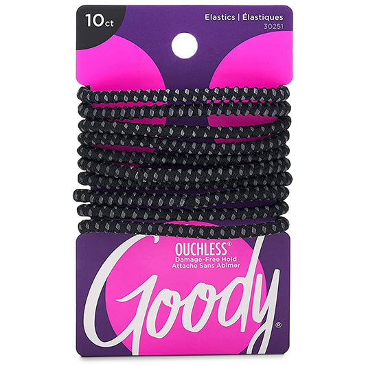 Goody Nonslip Womens Elastic Hair Tie - 10 Count, Black - 4MM for Thick Hair- Ouchless Pain-Free Hair Accessories for Women Perfect for Long Lasting Braids, Ponytails and More, 10 Count