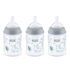 NUK Smooth Flow Anti-Colic Baby Bottle, 5 oz (150 mL), Grey Elephant, 3 Pack