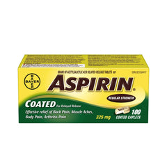 Aspirin Coated Regular Strength, 325mg ASA, Effective relief of Back Pain, Muscle Aches, Body Pain and Arthritis Pain. Coated for Delayed Release, 100 Coated Caplets