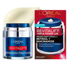 L’Oréal Paris Retinol Pressed Night Cream with Niacinamide, Reduces the Look of Wrinkles & Hydrates Skin, Revitalift Triple Power LZR, Skincare, 47 ml