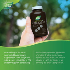 Nature's Way NutraSea HP Omega 3 Extra Strength Supplement with Fish Oil – Fresh Mint Flavour – Heart & Brain Support for Adults and Kids 9+ – 60 Softgels