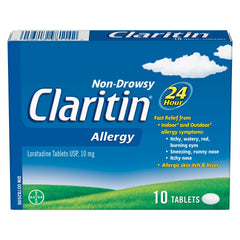 Claritin Allergy Medicine, 24-Hour Non-Drowsy Relief 10 mg, 10 Tablets
