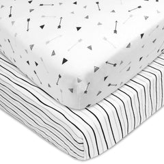 American Baby Company 2 Piece Printed 100% Cotton Jersey Knit Fitted Pack N Play Playard Sheet, Silver Black Arrow