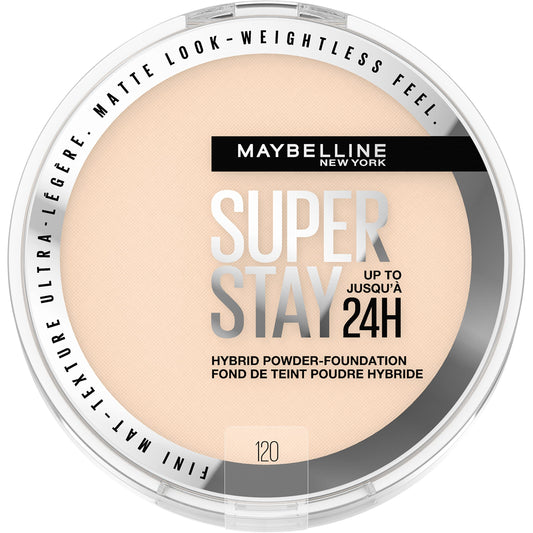 Maybelline Super Stay 24 Hour Hybrid Powder Foundation, Waterproof, Vegan, Mattifying, 120, 6g
