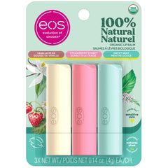EOS 100% Natural & Organic Lip Balm Stick, Variety Pack, Vanilla Bean, Strawberry Sorbet, and Sweet Mint, 12g, 3-pack
