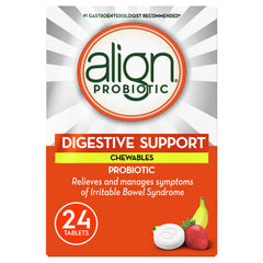 Align Probiotic Digestive Support Chewables, IBS Symptom Relief : Gas, Abdominal Discomfort, Bloating, Helps Healthy Intestinal Flora, Strawberry Banana Flavoured, 24 Count