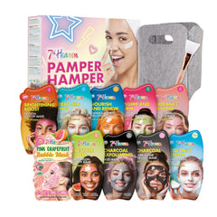 7th Heaven Pamper Hamper Gift Set - Contains a Variety of Peel-Off and Mud Face Masks, Hair Rescue Masque, and Exfoliating Body Puff