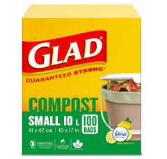 Glad 100% Compostable Bags - Small 10 Litres - Lemon scent 100 Compost Bags