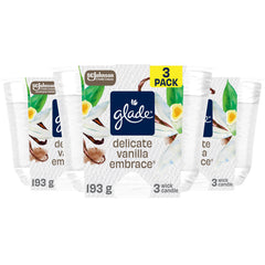 Glade Scented Candle, Delicate Vanilla Embrace, 3-Wick Candle, Air Freshener Infused with Essential Oils for Home Fragrance, 3 Count