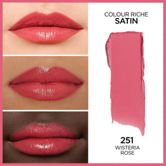 L’Oréal Paris Colour Riche Satin Lipstick, Hydrating Formula with Vitamin E & Argan Oil for Lips, Wisteria Rose
