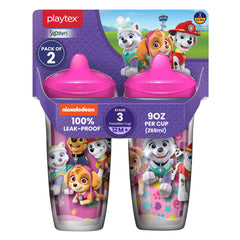 Playtex Baby Sipsters Hard Spout PAW Patrol Sippy Cup for 12+ Months, 9 Ounce (2 Count), Pink, Insulated Toddler Water Bottle for Kids, Spill-Proof Cups for Toddlers 1-3, Stage 3