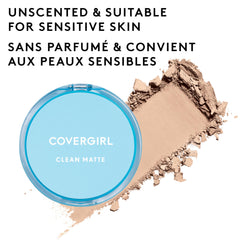 COVERGIRL Clean Matte Pressed Powder, Oil Control Powder, 1 container, .35 Fl Oz, Face Powder, Oil Free Loose Powder, Matte Finish, Lightweight, Shine Free Formula, Leaves Skin Smooth and Clean