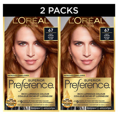 L'Oreal Paris Superior Preference Hair Dye, Hair Color for Women, 67 Light Auburn, 100% Grey Coverage, 9 weeks of Luminous Fade-Defying, 1 Kit (Pack of 2) (Packaging May Vary)