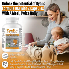 Kyolic - Formula 103 Immuni-Shield 90 Capsules - Vitamin C Ascorbic Acid, Astragalus Root Extract, Oregano Extract, Mushroom Blend Supplement & Kyolic Aged Garlic Extract Capsule-Immune System Support