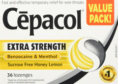 Cepacol Extra Strength, Fast and Effective Relief for Sore Throats, Sugar Free, Honey Lemon, Mega Value Pack, 36 Count