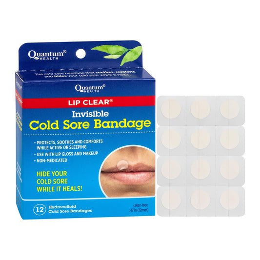 Quantum Health Lip Clear Invisible Cold Sore Patches for Lips Help Soothe Shield & Hide Cold Sores - Helps Prevent Contamination - Fever Blister Bandages for Women & Men - 12 Count