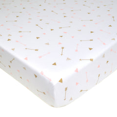 American Baby Company Printed 100% Cotton Jersey Knit Fitted Crib Sheet for Standard Crib and Toddler Mattresses, Sparkle Gold and Pink Arrows, for Girls