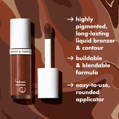 e.l.f. Camo Liquid Bronzer & Contour, Silky Pigmented Formula, Long-Lasting Glow for A Sun-Kissed, Sculpted Finish, Vegan & Cruelty-Free, 4 Light/Medium