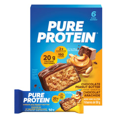 Pure Protein Bars - Nutritious, Gluten Free bar, made with Whey protein blend - low sugar snack. Deliciously satisfying. Made in Canada, Chocolate Peanut Butter (Pack of 6)