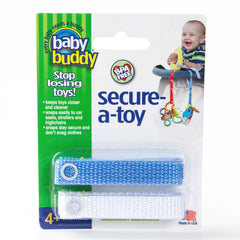 Baby Buddy Secure-a-Toy, Adjustable Pacifier and Teether Strap for Stroller, Highchair, and Car Seat, Blue White, 2 pack