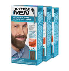 Just For Men Mustache & Beard, Beard Dye for Men with Brush Included for Easy Application, With Biotin Aloe and Coconut Oil for Healthy Facial Hair, Light-Medium Brown, M-30 (3 Count)