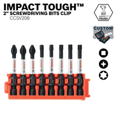 Bosch CCSV208 8Piece Impact Tough Phillips, Square & Torx 2 in. Power Bits with Clip for Custom Case System