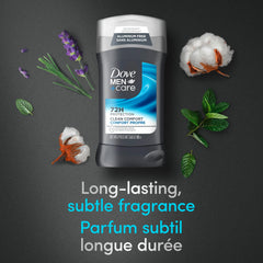 Dove Men+Care Aluminum Free Deodorant Stick, with 1/4 Moisturizing Cream, for 72H Odour Protection, Clean Comfort, 85 g