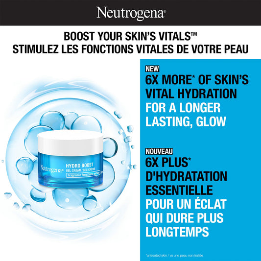 Neutrogena Hydro Boost Fragrance Free Face Moisturizer with Hyaluronic Acid for Dry Skin, Gel Cream Moisturizer For a Refreshing Burst of Hydration & Glowing Skin, Non-Comedogenic, 50ml