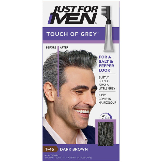 Just For Men Touch of Gray, Hair Color for Men with Comb Applicator for Easy Application, Great for a Salt and Pepper Look - Dark Brown, T-45, Pack of 1