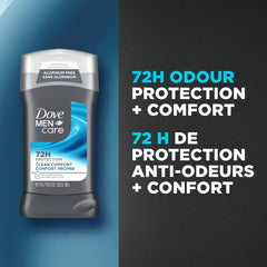 Dove Men+Care Aluminum Free Deodorant Stick, with 1/4 Moisturizing Cream, for 72H Odour Protection, Clean Comfort, 85 g