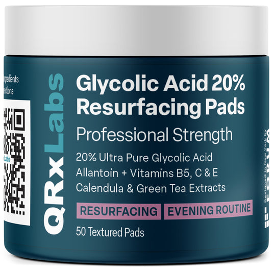Glycolic Acid 20% Resurfacing Pads for Face & Body with Vitamins B5, C & E, Green Tea, Calendula, Allantoin - Exfoliates Surface Skin and Reduces Appearance of Fine Lines and Wrinkles - Peel Pads