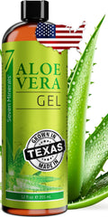 Seven Minerals Aloe Vera Gel with Freshly Cut Pure Organic Aloe - Big 12oz - Texas Grown, HighestQuality, Vegan, Unscented, Non-Sticky - After Sun, Sunburn Relief, Skin & Face Moisturizer, Hair Mask