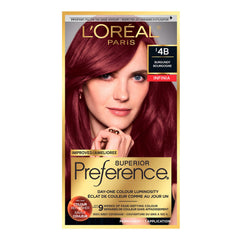 L'Oreal Paris Superieur Preference Infinia Permanent Hair Color, 4B Burgundy, 100% Grey Coverage, Hair Dye, with Colour Refresher, 1 EA