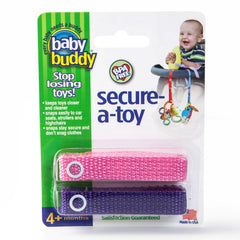 Baby Buddy Secure-a-Toy, Adjustable Strap for Stroller, Highchair, and Car Seat, Pink Purple, 2 pack
