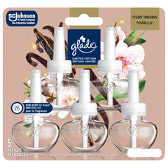 Glade PlugIns Air Freshener Oil Refill, Scented and Essential Oils for Home and Bathroom, Delicate Vanilla Embrace, 5 Refills (Packaging May Vary)