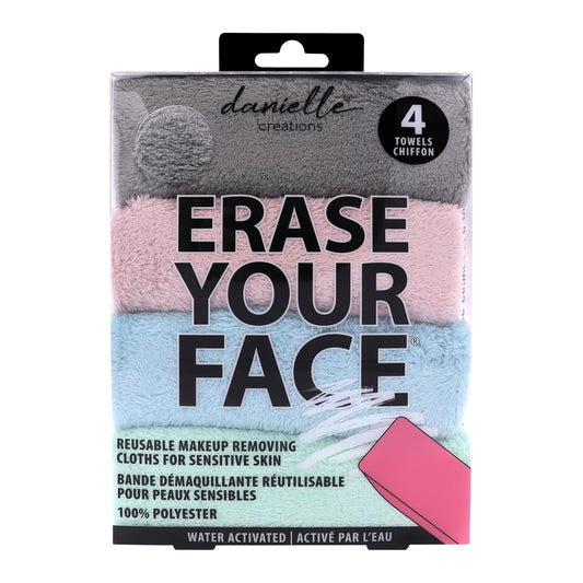 ERASE YOUR FACE Makeup Remover Cloths - Reusable Microfiber Face Towels to Cleanse & Remove Makeup - Water Activated, Dual-Sided Design for Easy Use - Pastel (4 Count)