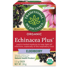 Traditional Medicinals - Organic Echinacea Plus Elderberry Herbal Tea (Pack of 1) - Help Fight Off Respiratory Tract Infections - 16 Tea Bags Total