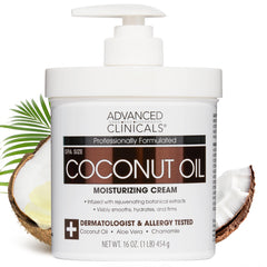 Advanced Clinicals Coconut Oil Body Cream For Women & Men | Hydrating Coconut Lotion For Extremely Dry Skin | Visible Anti Aging Body Butter Skin Care Balm Moisturizer For Hand, Heel, Feet, 16 Ounce