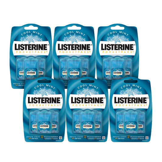 Listerine PocketPaks Cool Mint Breath Strips, Portable Pocket-Sized Oral Care Mouth Freshener, Dissolving Strips Kills Bad Breath bacteria, 18 x 24-Strip Packs