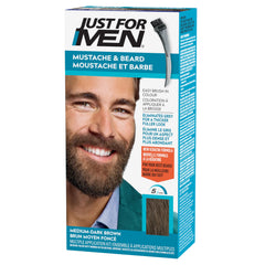 Just For Men Mustache & Beard, Beard Dye for Men with Brush Included for Easy Application, With Biotin Aloe and Coconut Oil for Healthy Facial Hair, Medium-Dark Brown, M-40 (1 Count)