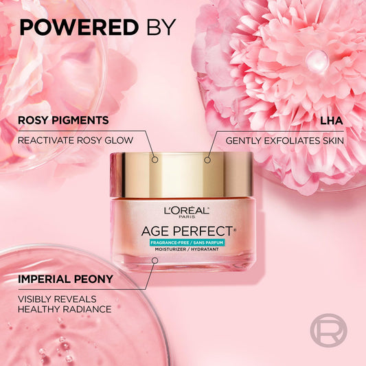 L’Oréal Paris Age Perfect Rosy Tone Moisturizer, with LHA & Imperial Peony Extract, For Mature Skin, Fragrance Free Skincare, 50 ml